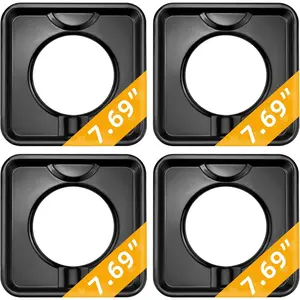 Black Drip Pans,Square Burner Covers BN24,SGP-400,Gas Burner Liner Covers,Gas Range Drip Pan Made of Porcelain-4packs by