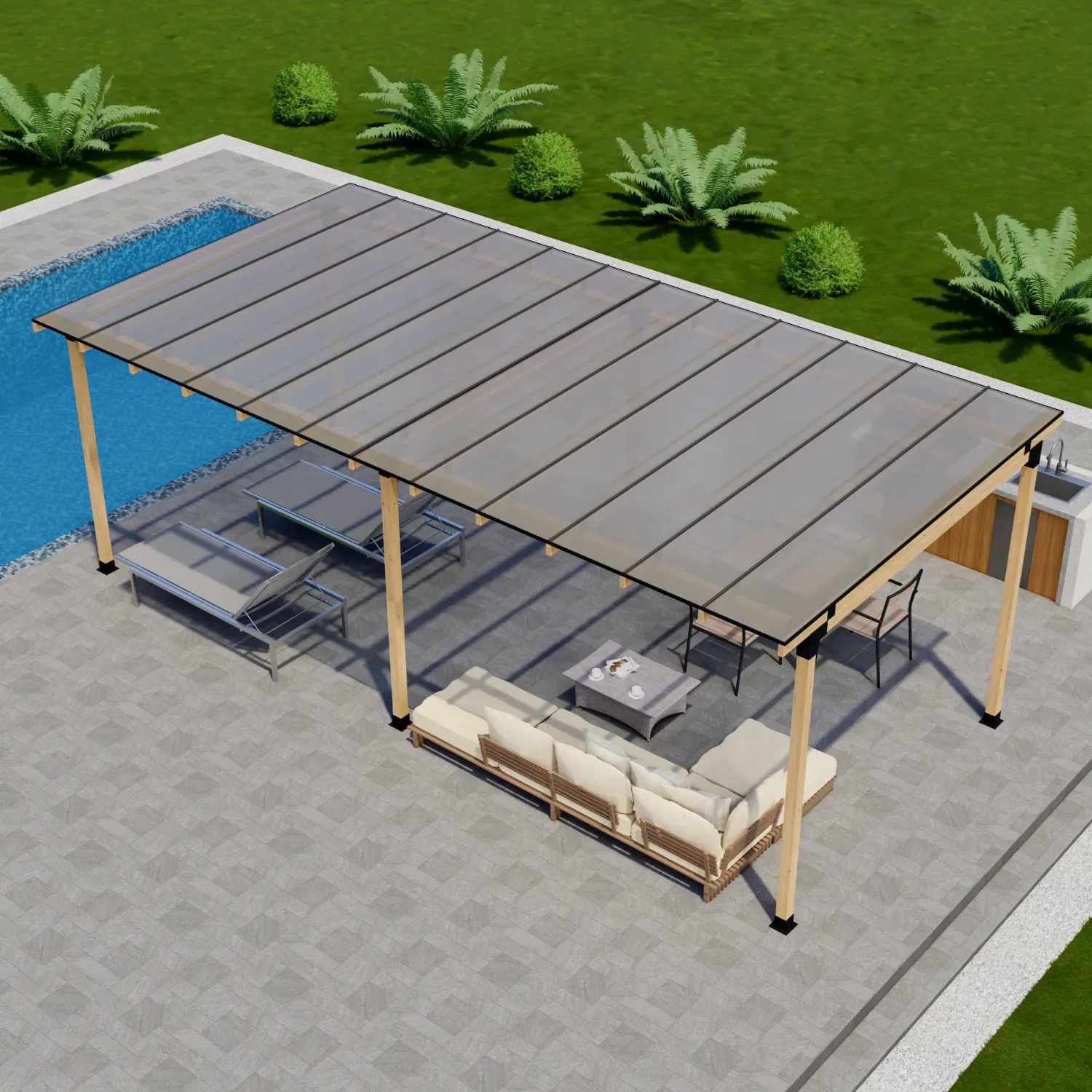 Rainproof Polycarbonate Roof (Panels Running Shortways)