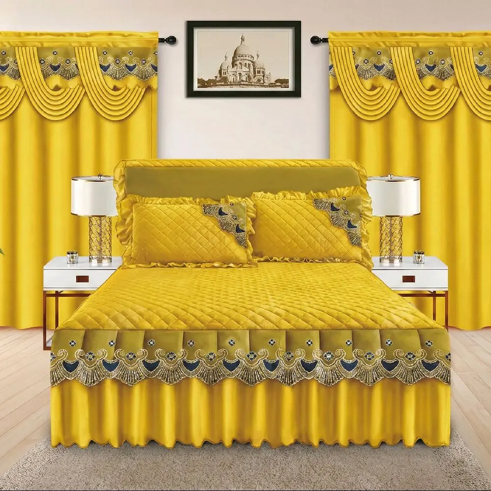 5 Pieces Yellow Bedroom Set New Sheet Bedroom Bedding Set with Matching Curtains for Cozy Home Decor