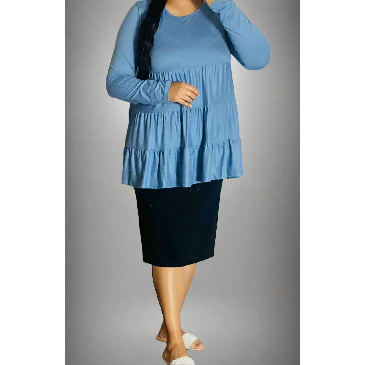 Dusty Blue Tiered Top