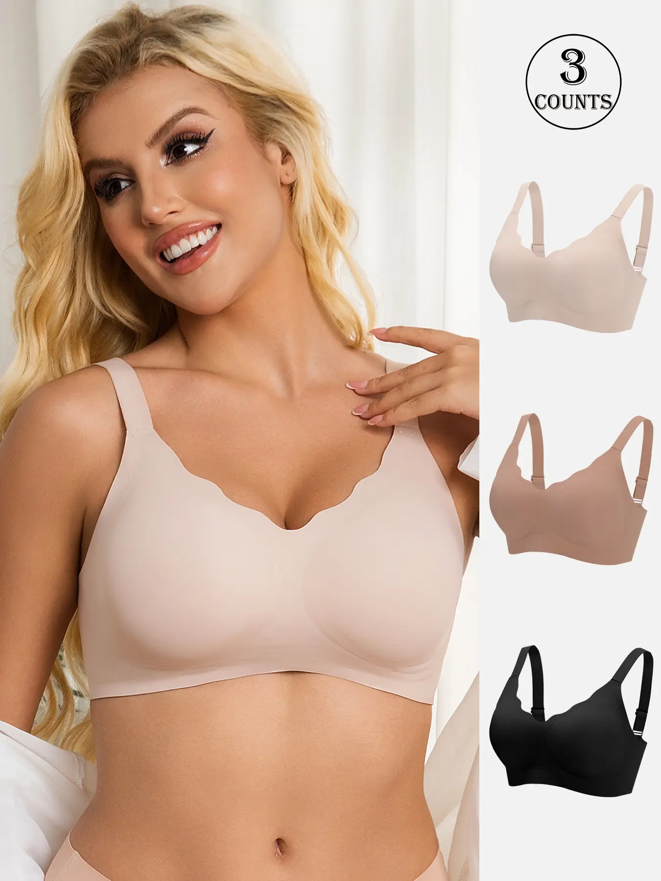 3-piece Women's Seamless Jelly High-Quality Bras - Comfortable Everyday Skin-Friendly Lingerie, Lift and Gather Without Underwire, Padded with Back Hook, Great for Yoga and Sports, Suitable for All Seasons, Seamless Women's Bras