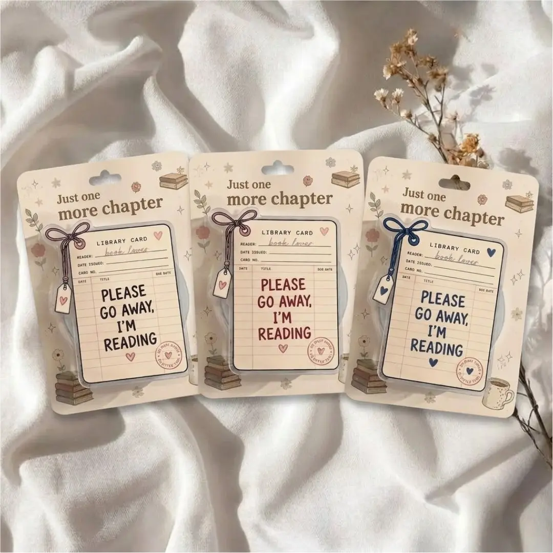 Cute Phone Grip Library Card Book Lover Design Aesthetic Foldable Kickstand Phone Holder Stand Reading Gift for Women Girls Bookworm Cell Phone Accessory