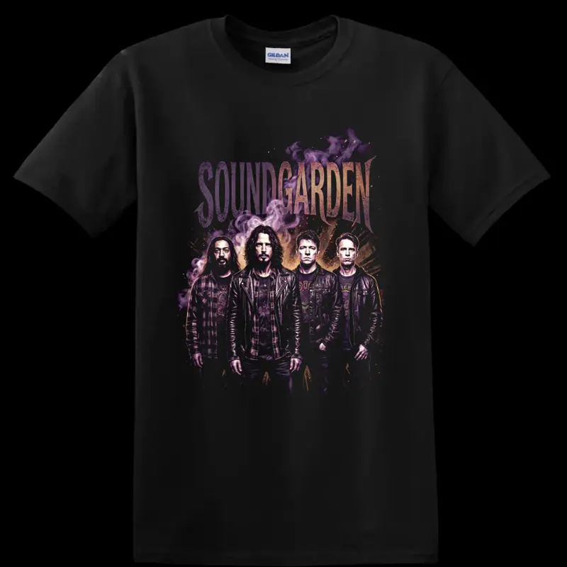 Soundgarden Grunge Rock Band T Shirt Purple Smoke Portrait Graphic Music Tee Art