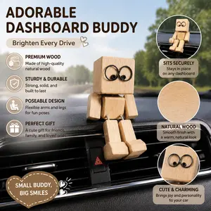 Wooden Robot Car Dashboard Decor, Cute Mini Robot Figurine, Handmade Style Interior Accessory for Car Desk Decoration