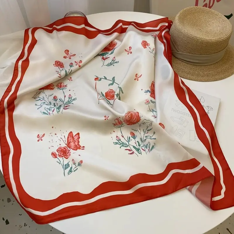 19#Rose flower headscarf 70*70(FA1454)