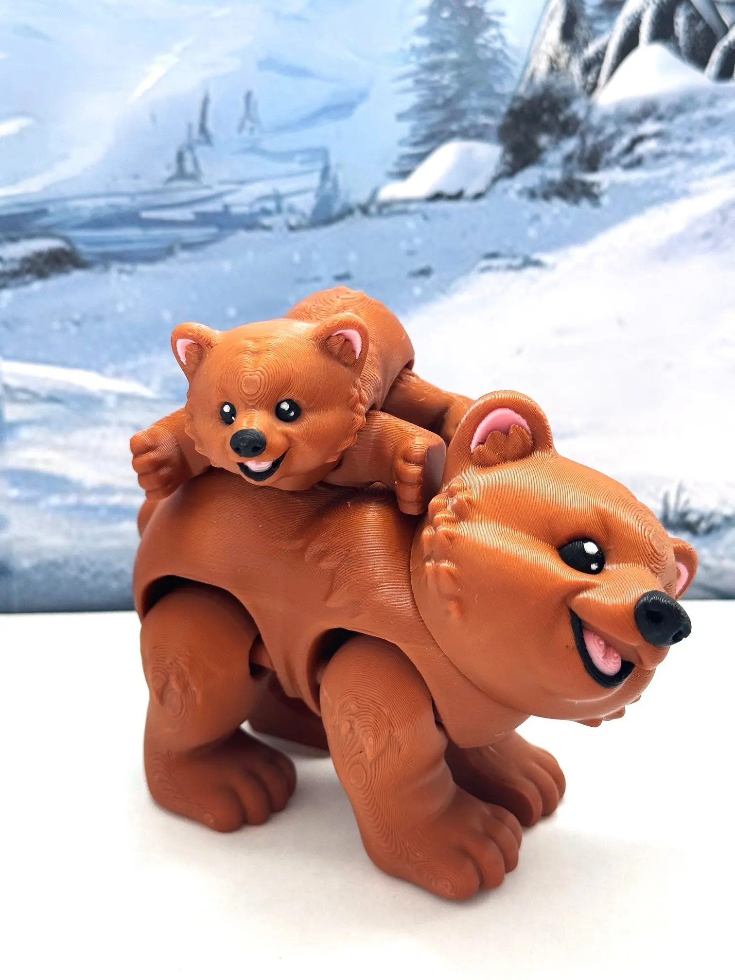 2pcs 3D Printed Brown Polar Bear, Full Articulated Mother and Child Bear, Wild Animal Toy, Stress Relief Fidget Toy, Desk Decor