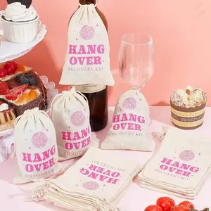 6 Piece Hangover Relief Kit, Reusable Drawstring Shower Bag for Singles Party Decor, Essential for Wedding Bridesmaids Groomsman