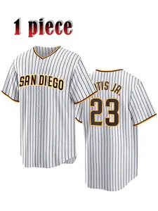 Men's Letter & Figure Embroidery Button Front Baseball Jersey, Loose Casual Sporty Short Sleeve V Neck T-Shirt for Daily Wear, Men's Baseball Jersey for All Seasons