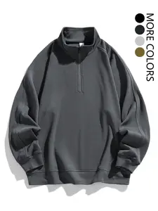 Men's Solid Color Half Zip Up Raglan Sleeve Sweatshirt, Loose-Fitting Casual Long Sleeve Stand Collar Pullover for Spring & Fall, Fashion Men's Top for Daily Wear