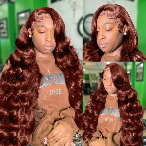 Bling Hair Reddish Brown Body Wave HD 13x4 13x6 Lace Frontal Human Hair Wig Colored Brazilian Remy Human Hair Wigs For Women Pre Plucked Party Supplies