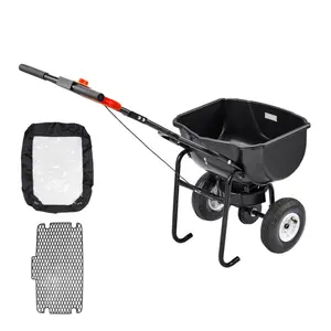 KFFKFF Walk-Behind Spreader, 60 lbs Capacity, Push Spreader with Hopper Grate,Adjustable Spreading Width up to 9.8 ft, 10 in Pneumatic Tires for All Terrain,Ideal for Seed and Fertilizer Distribution
