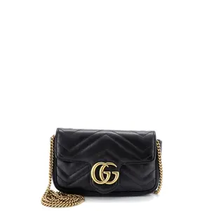 Pre-owned GUCCI material Messenger Bags GG Marmont Flap Bag Black Matelasse Leather Super Mini