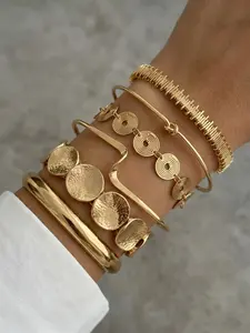 Fashion Geometric Irregular Metal Cuff Bracelet Set, Perfect for Daily Wear, Parties, Beach Vacations, Gift Idea