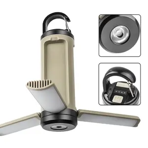 Collapsible Camping Lantern USB C Rechargeable, 360° LED Illumination, Adjustable Blades, Hanging Hook, Power Display, Portable Flashlight, USB Rechargeable Lighting