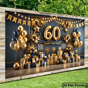 2D Flat Banner Happy 60th Birthday Party Backdrop - 243.84cm x 182.88cm Polyester, Perfect for Photo Booths & Outdoor Celebrations, Versatile & No Power Needed White