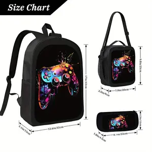 3pcs Lawlait Gaming Controller Backpack Set - Large Capacity, Durable Zipper Closure, Vibrant Neon Design, Perfect for School & Travel, Travel Backpack |   Vibrant Backpack |   Durable Backpack, Backpack for School, For Teenager