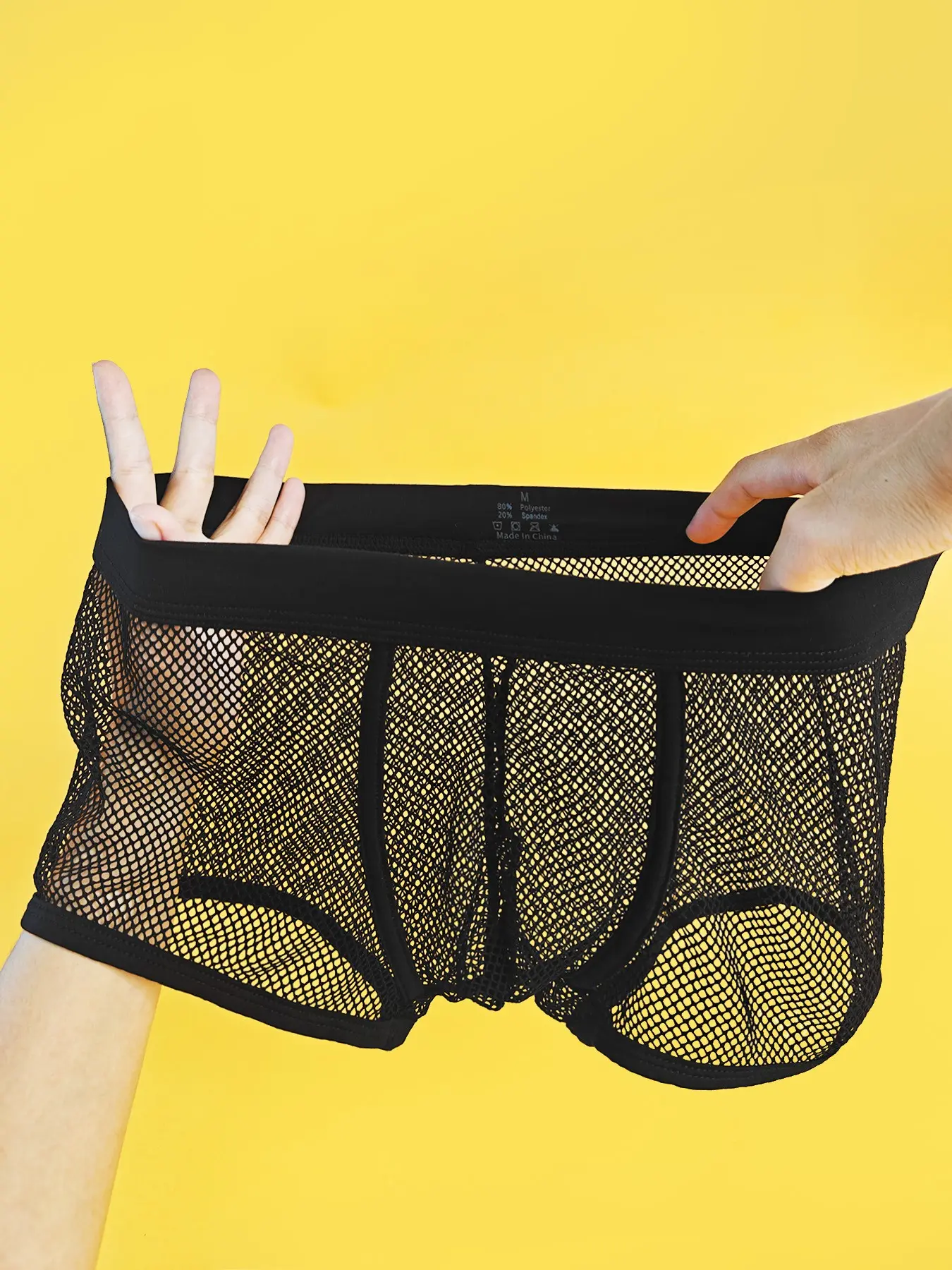 1pc Men's Big Mesh Breathable Boxer Briefs Hollow Out Hip Lifting for Gym Home Sports Undergarments