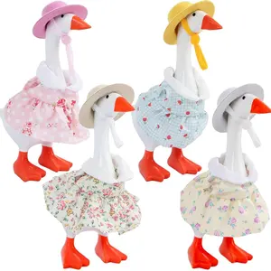 4PCS 7-inch Desktop Goose Outfits: Dresses With Matching Adjustable Felt Hats Lightweight Changing Clothes Designed Specifically for Desktop Goose, Perfect Accessories for Desktop Decoration
