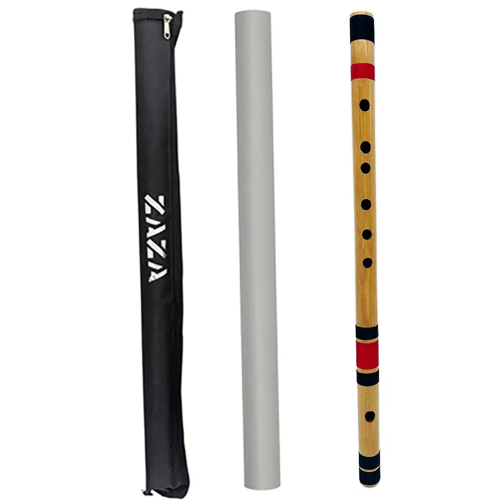 Zaza Percussion- Professional Scale G # Middle 12'' Polished Bamboo Bansuri Flute (Indian Flute) With Carry Bag