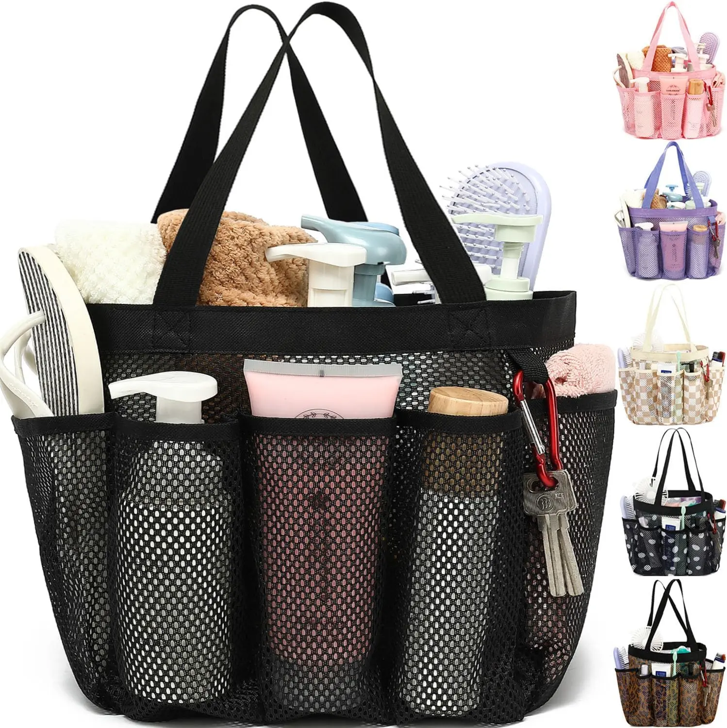 Mesh Shower Caddy Portable for College Dorm Room Essentials, Odorless Polyester Large Shower Tote Bag with Dual Handles, 8-Pocket Quick-Dry Toiletry Organizer for Travel, Beach, Camping, Gym
