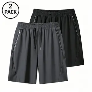 Men’s 2-Pack Ice Silk Quick-Dry Athletic Shorts - Loose Straight Summer Fit, Elastic Waist, Zipper Pockets, Lightweight Medium-Length Dry-Fit Gym Shorts, Breathable Durable, for Fitness, Everyday Wear, Men's Gym Shorts
