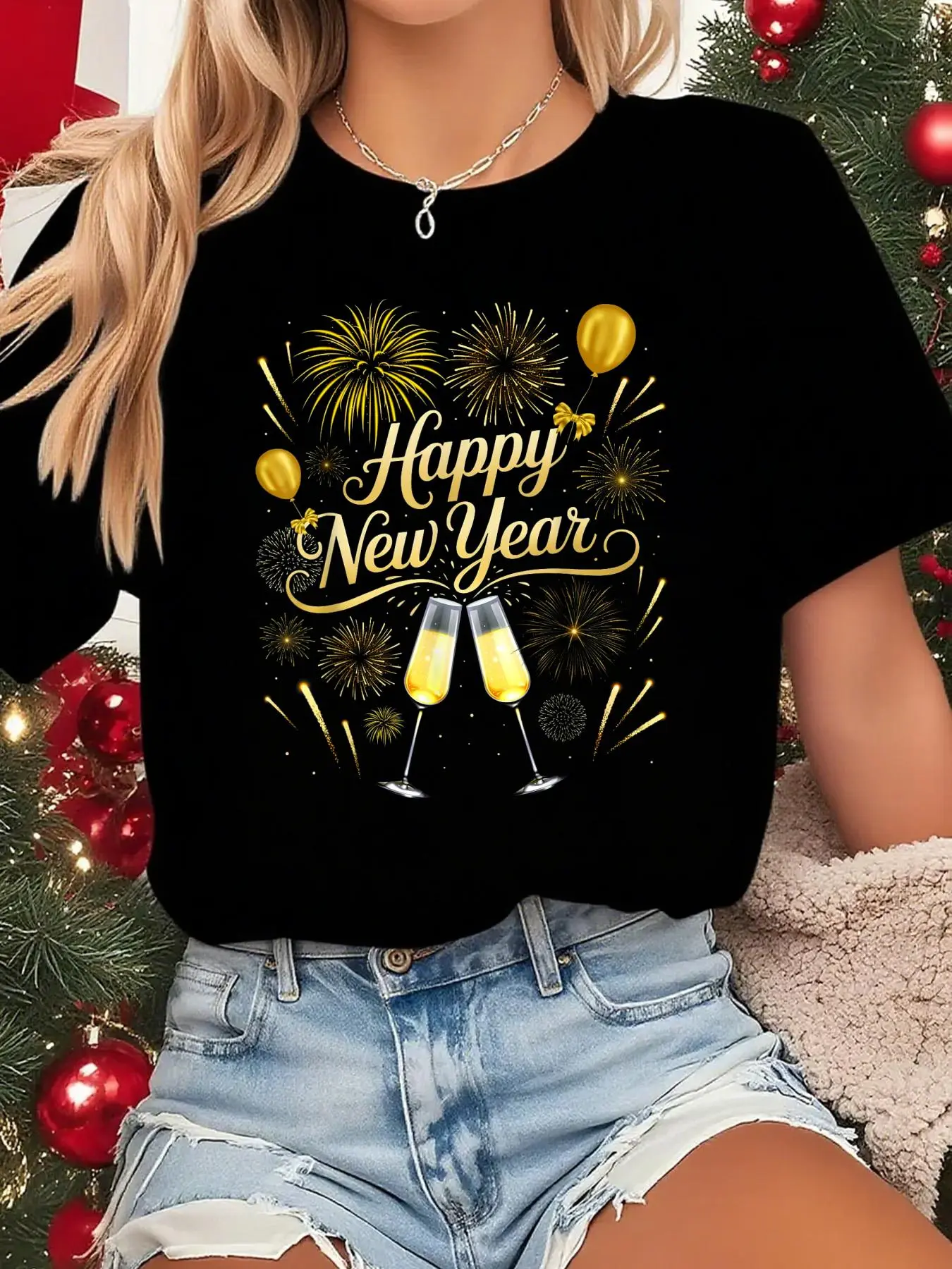 100% cotton women New Years Eve Party NYE Matching Family Happy New Year 2026 T-Shirt Print Round Neck Short Sleeve Streetwear Fashion Breathable Soft Unisex Designer Clothes For Women Casual Clothes