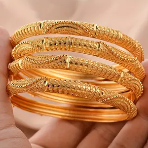 24K gold-plated copper bracelet Elegant Open Bangle with Intricate Floral and Geometric Patterns | Perfect for Weddings, bracelets for women Hypoallergenic