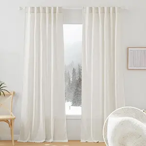 NICETOWN Semi-Sheer Linen Curtains Light Filtering Privacy Drapes for Living Room Bedroom, 52x84 Inch, 2 Panels