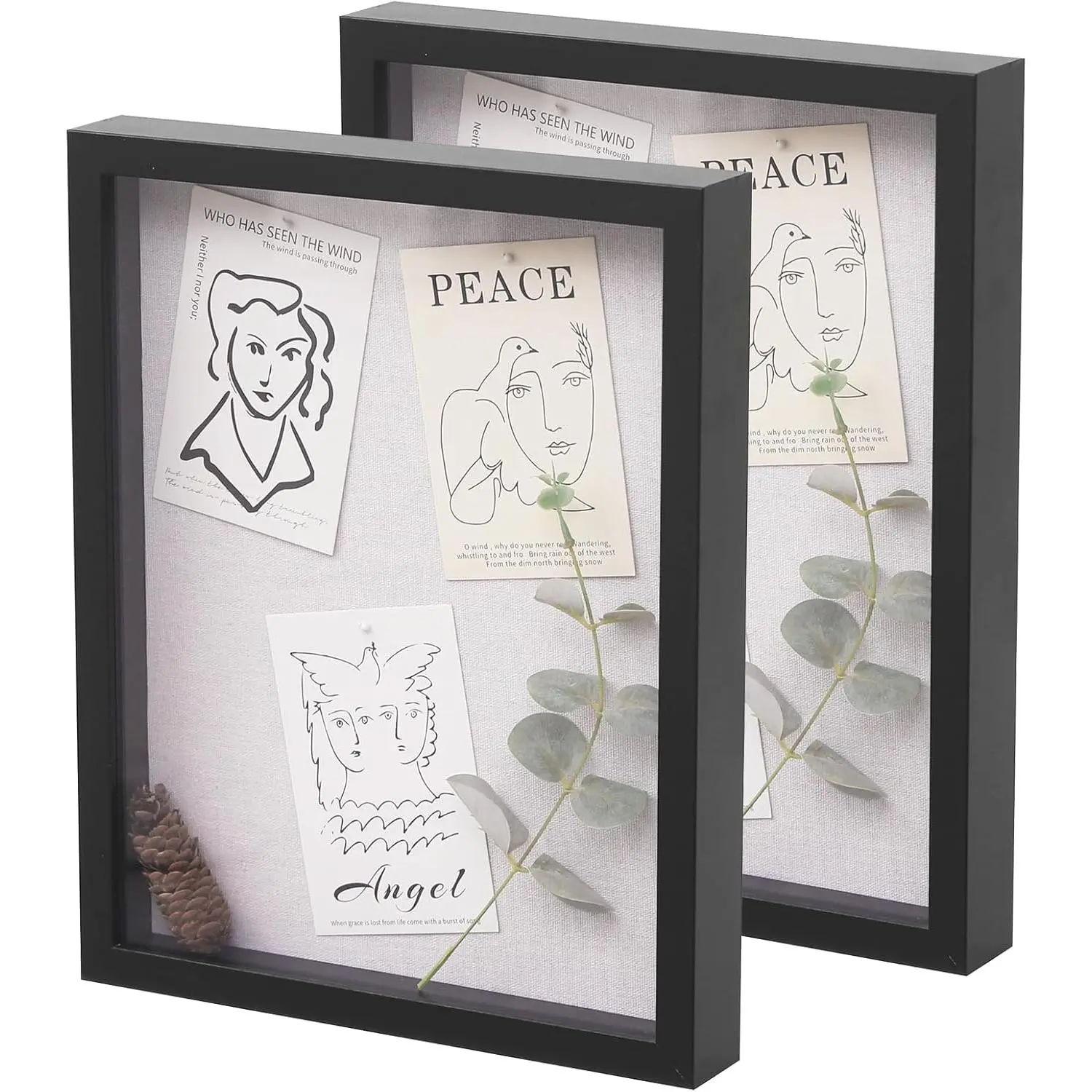 11"*14" Shadow Boxes Display Cases with Soft Linen  Deep  Glass  Shadow Box Set for Wall and Tabletop, 2 Pack Black