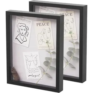11"*14" Shadow Boxes Display Cases with Soft Linen  Deep  Glass  Shadow Box Set for Wall and Tabletop, 2 Pack Black