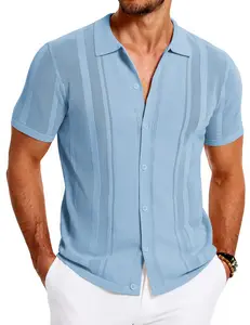 COOFANDY Men's Knit Shirts Short Sleeve Button Down Polo Shirt Vintage Casual Beach Shirt Summer Tops