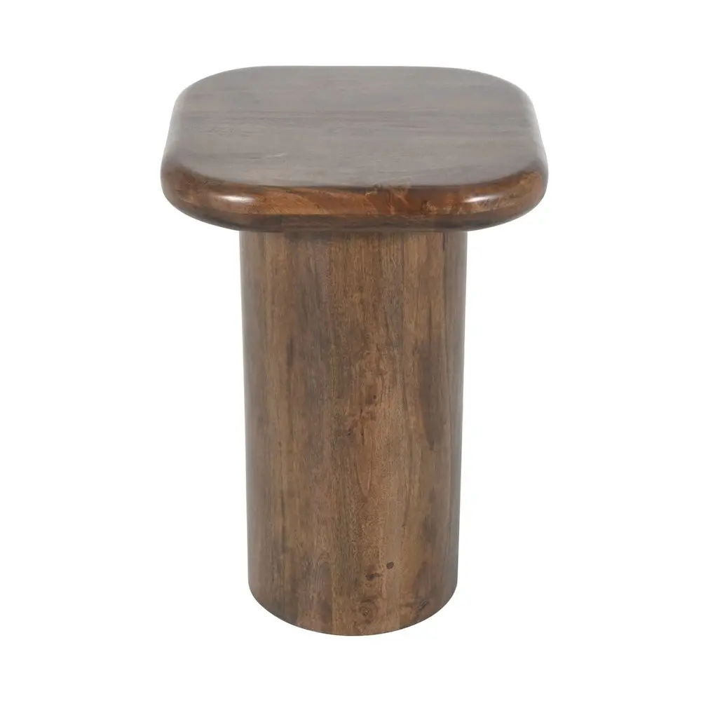 Mandara Global Modern Solid Wood Pillar Chairside Pedestal End Table - Square Top, Single Base, Natural Grain, Compact Sculptural Indoor Furniture for Seating Areas & Smaller Spaces