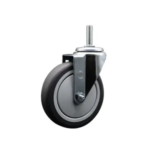 Thermoplastic Rubber Swivel Threaded Stem Caster - 5" x 1.25" Gray Wheel and 5/8" Stem - 300 lbs Capacity/Caster - Service Caster Brand