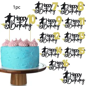 1pc Soccer Happy 7/8/9/10/11/12/13/14/15/16th Birthday Cake Topper Soccer Players Football Soccer Theme Party Cake Decorations 7/8/9/10/11/12/13/14/15/16 Years Old Birthday Cake Ball Party Decorations Supplies