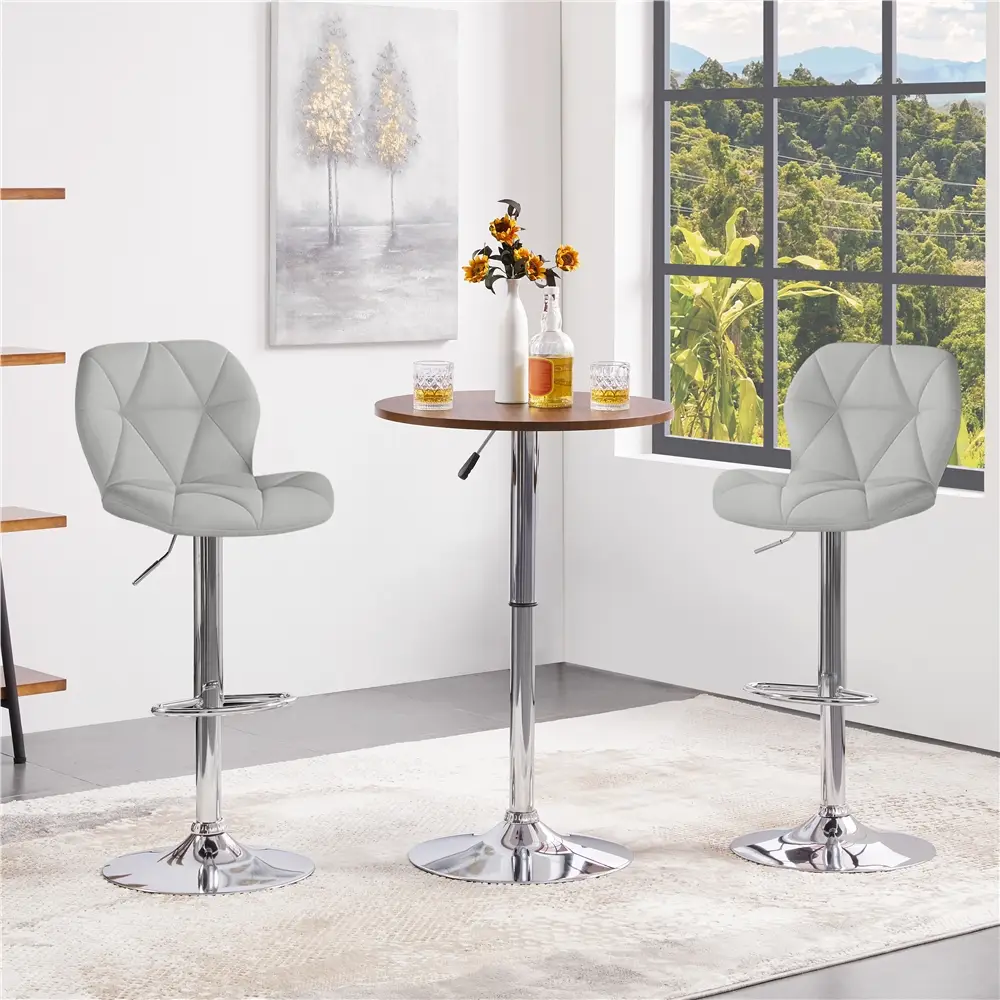 Yaheetech Bar Stools Set of 2, Modern Adjustable Kitchen Island Chairs, PU Leather Swivel Counter Stools for Bar, Kitchen Counter