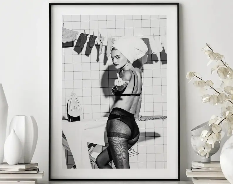 Woman Middle Finger Print Laundry Poster, Feminist Photography, Middle Finger
