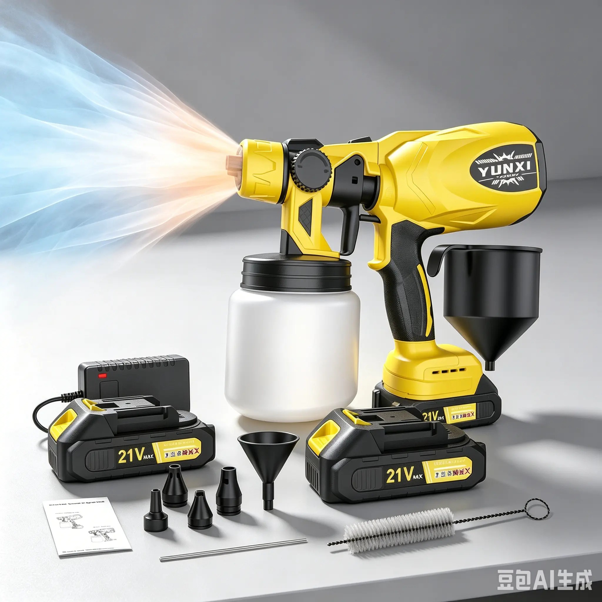 YUNXI 21V Cordless HVLP Electric Paint Sprayer - 2 Batteries, 4-Size Nozzles, Easy-Clean Spray Gun with Convenient and Mobility for Car/Fence/Wall DIY Projects