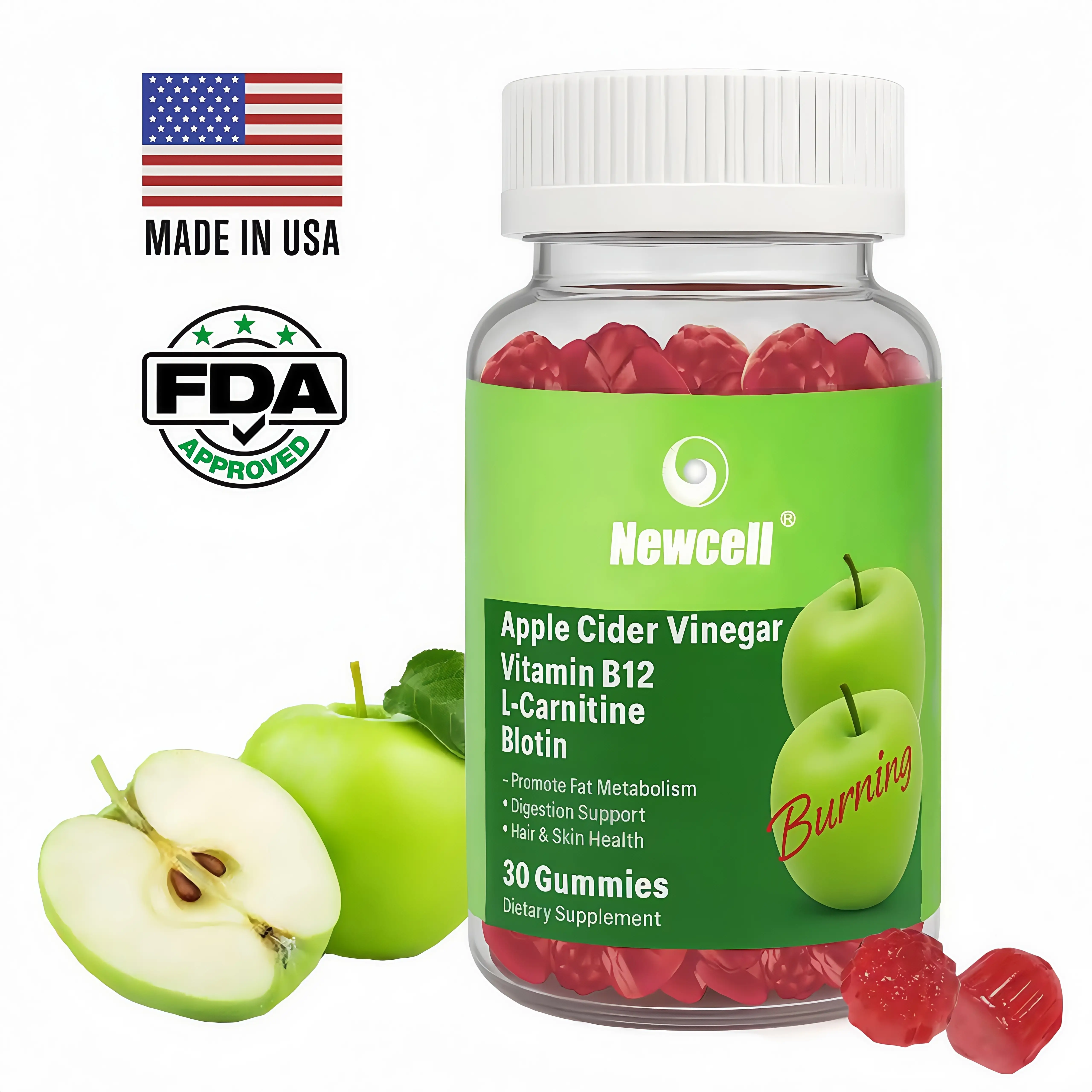 Newcell Vitamin B12 Apple Cider Vinegar Gummies with Immune Support &Digestion | Gut Health & Energy Boost,Non-GMO(Apple Flavor)