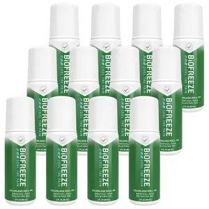 Biofreeze Roll-On Pain-Relieving Gel 3 FL OZ, Colorless (Pack Of 12) Topical Pain Reliever For Muscles And Joints From Arthritis, Backache, Strains, Bruises, & Sprains (Package May Vary)