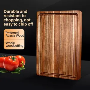 1pc Acacia Wood Cutting Board with Drainage, Thick Solid Wood Kitchen Chopping Board, Double-Sided Vegetable Prep Board, Wooden Chopping Board