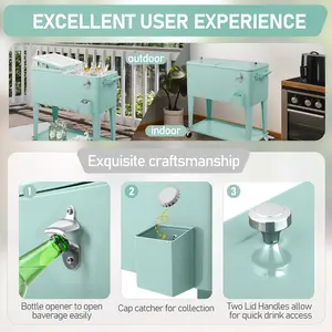 Large Rectangular Plastic Insulation Storage Box 91x85x39cm Mint Green Heavy Duty Portable Cooler for Food Camping Picnic