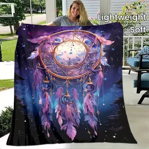1pc Purple Dream Catcher Thin Blanket - Lightweight Flannel Throw For Sofa, Bed, Travel, Camping, Livingroom, Office, Couch, Chair, And Bed - Digital Printing Fleece Blanket With Soft And Warm Flannel Fabric