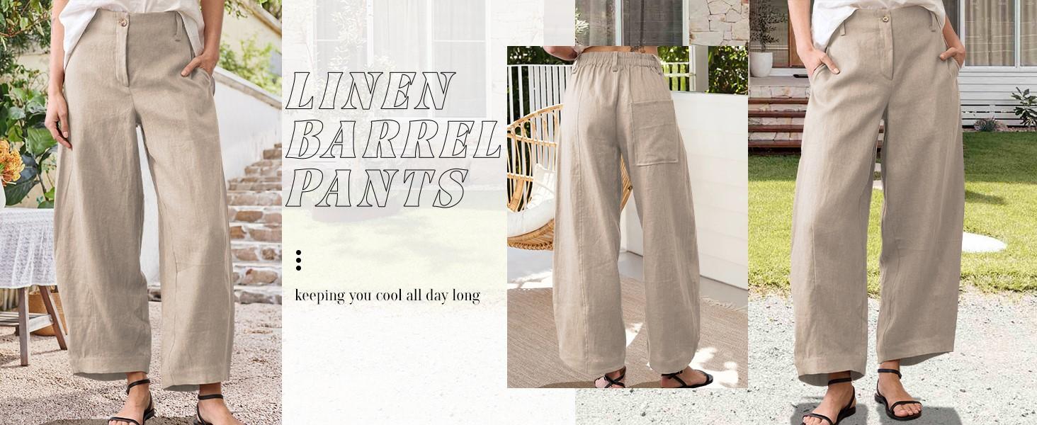 UANEO Womens Linen Pants Casual Capri Baggy Wide Leg Trousers Palazzo Pants Beach Vacation Outfits