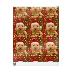 Merry Christmas Puppy Santa Hat Wrapping Paper | Christmas Gift Wrap Roll