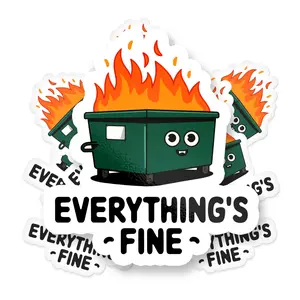 Everything’s Fine Funny Dumpster Fire Decal, 3-Pack Cute Creative Sticker for Cars, Laptops, Bottles, Hard Hats, DIY Vinyl Sticker Decal