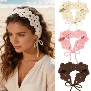 Boho Crochet Flower Headband for Women, Soft Knitted Floral Hair Accessory, Cottagecore Bohemian Stretch Headband, Stylish Handmade-Look Hair Band for Daily Wear, Picnic, Vacation, Date Night, Festival Gift
