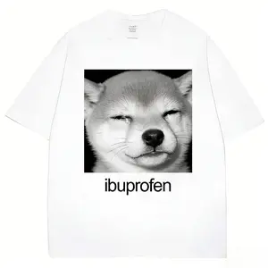 Shiba Inu Ibuprofen Meme Oversized T Shirt, Unisex 100% Cotton Casual Tees, Vintage Humor Graphic Streetwear, Funny Dog Print Shirts, Women Men Gifts, Summer Outfit