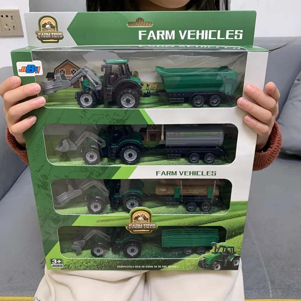 4-Piece Farm Tractor Set, Realistic Durable Engineering Vehicle Toy Kit, Vehicle Playset + Excavator + Transporter + Sprinkler Truck, Perfect Gift for Children, Birthday Present