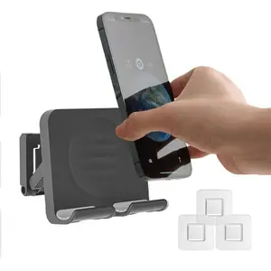 Upgraded Wall Mount Shower Phone Holder with 3 Adhesive Stickers Adjustable Removable Stand for Bathroom Bedroom Kitchen Compatible with All Phones Tablets