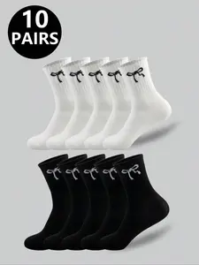 Women's Mid-Calf Socks, Japanese Style Solid Color Pile Socks, Casual Sports Socks, Long Tube Socks, Casual Stylish Socks, 5/10 Pairs Pack